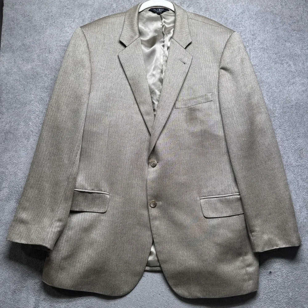 Jos A Bank mens beige camel‎ hair silk blazer sport coat classic fit 44R